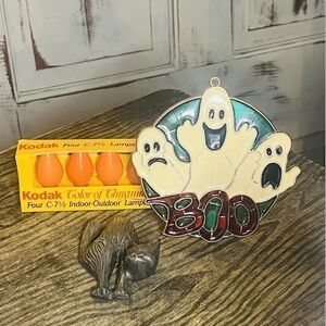 Vintage Halloween Lot Ghost Nightlight Cover Orange Bulbs Black Ceramic Cat